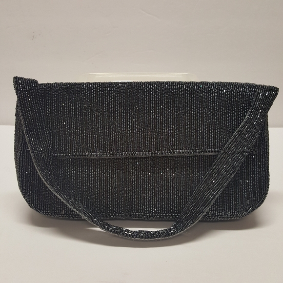 pewter beaded clutch bag